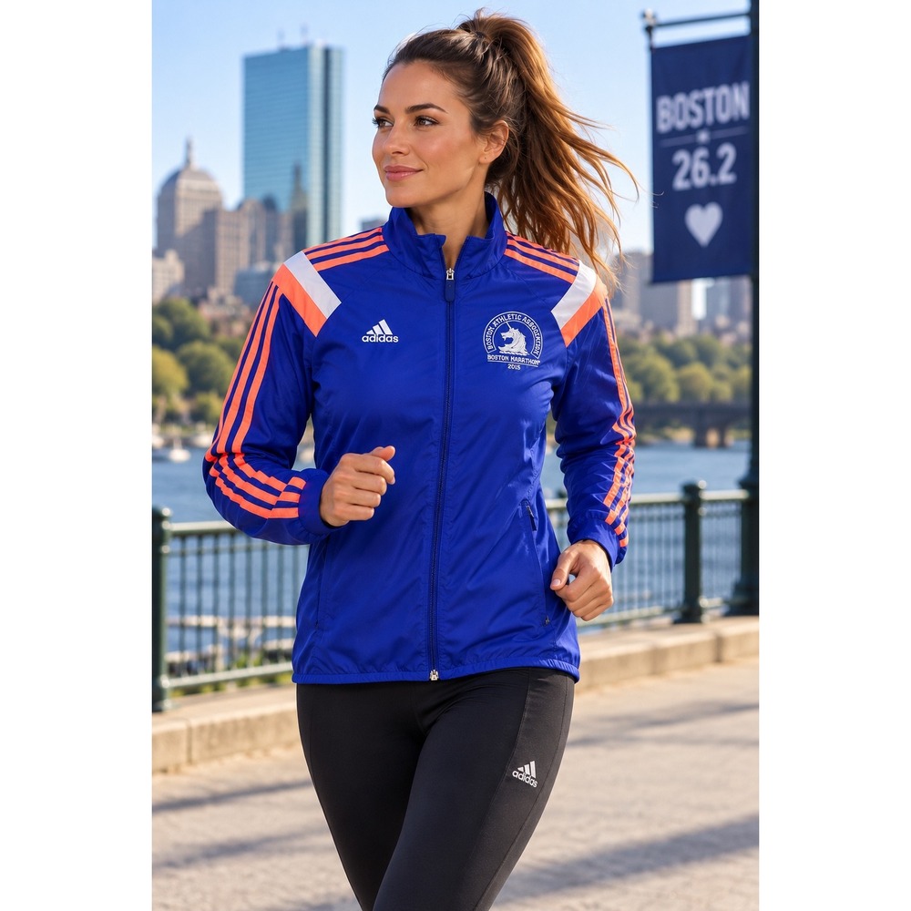 Adidas Boston Marathon 2015 Jacket Womens Small Blue Orange Excellent BAA 26.2